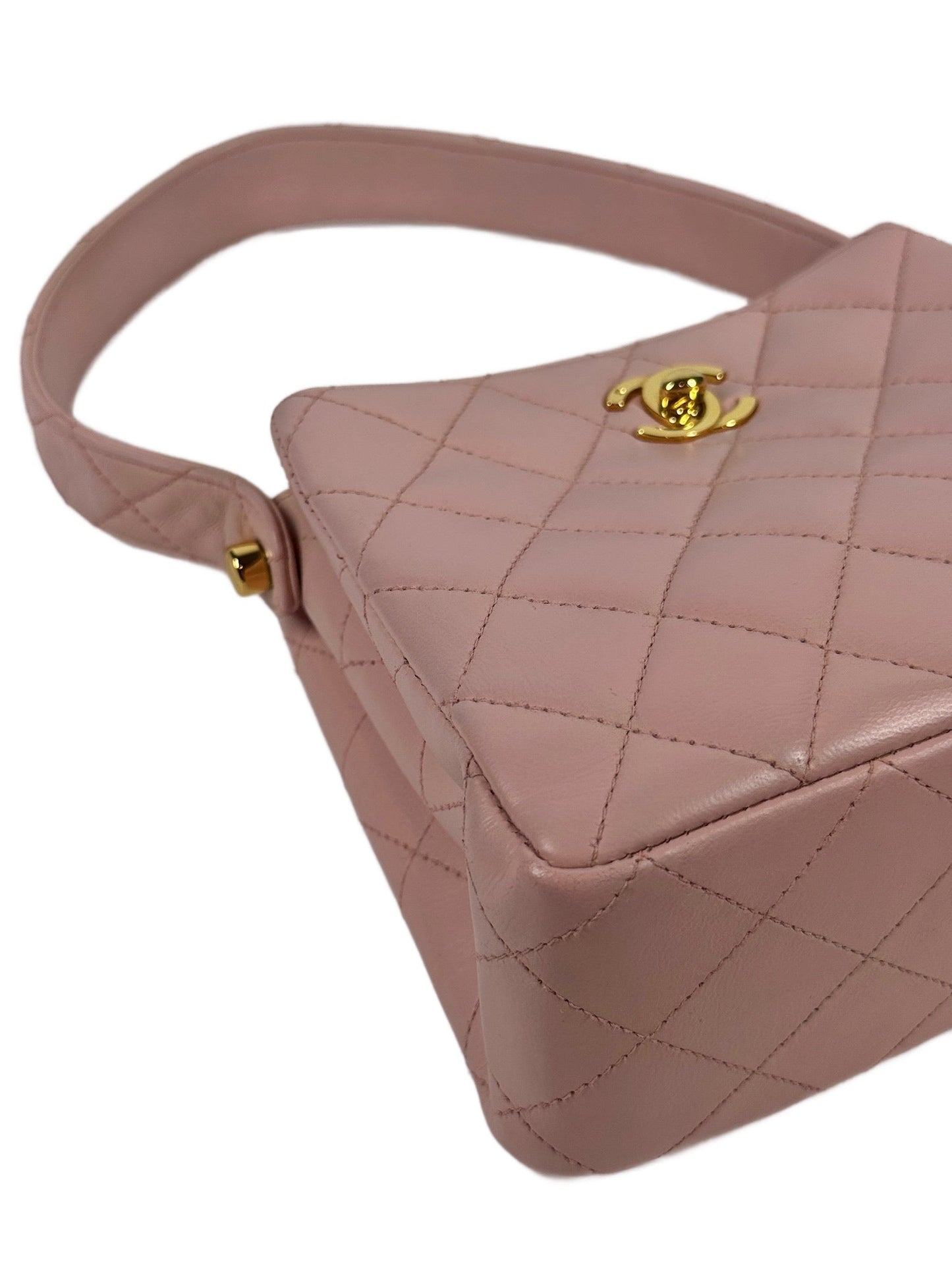 Chanel Vintage 90s Sakura Pink Lambskin Mini / Small Kelly Top Handle Bag w 24K Gold Plated Hardware