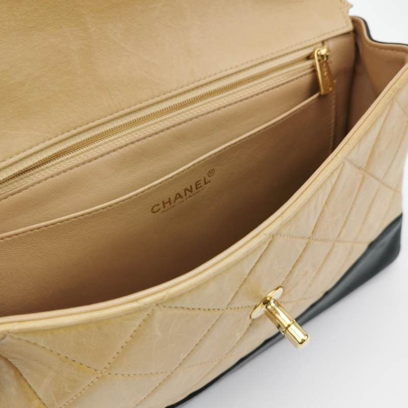 Chanel Matelasse 2.55 Bi-color Beige and Black Lambskin Leather Strap Shoulder Bag, 2000-2002