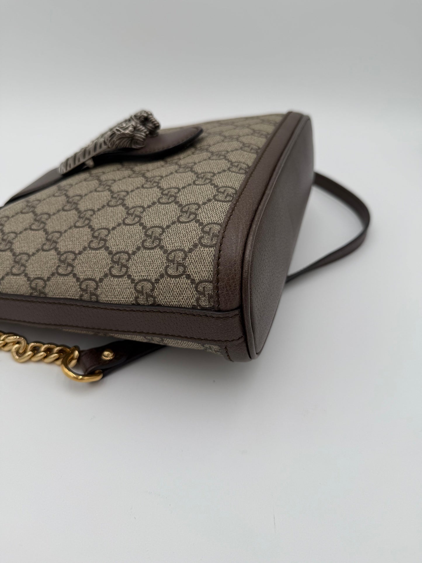 Diaper Bag Luxury Designer By Gucci In Taupe, Size:Medium