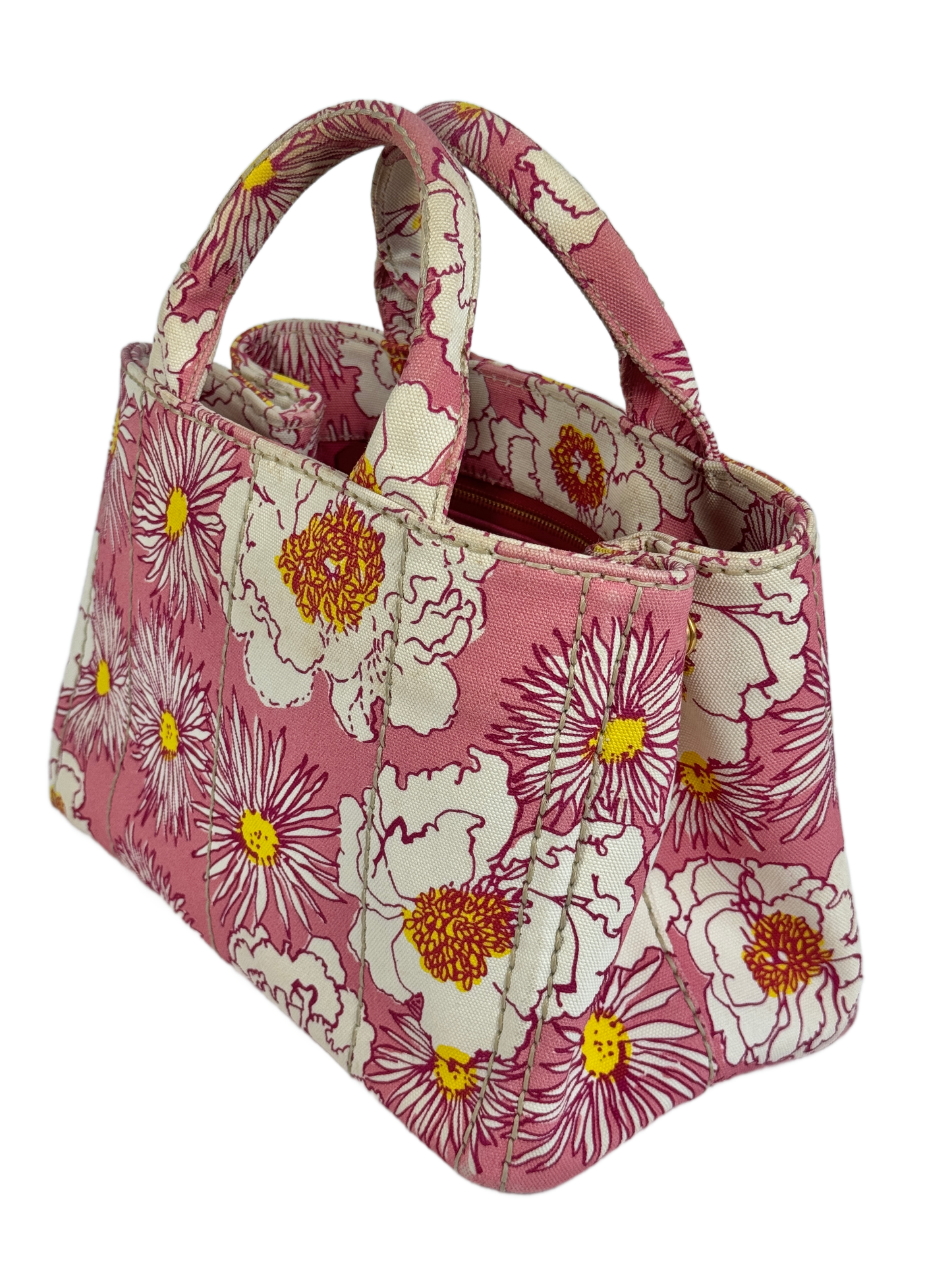 Prada Pink Floral Canvas Small Canapa Tote