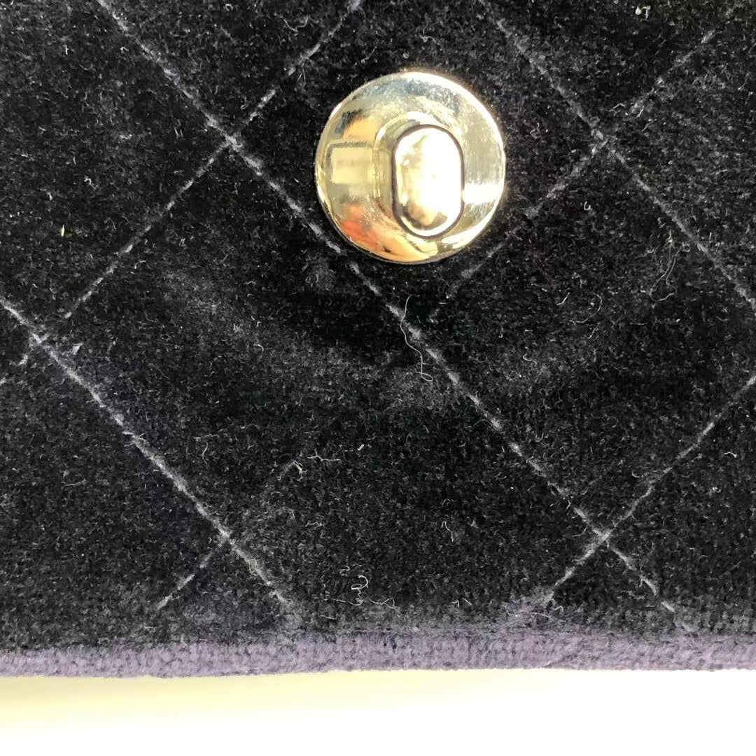 Chanel Navy Velvet Shoulder Flap Blackpack Vintage Silver HW, 1996