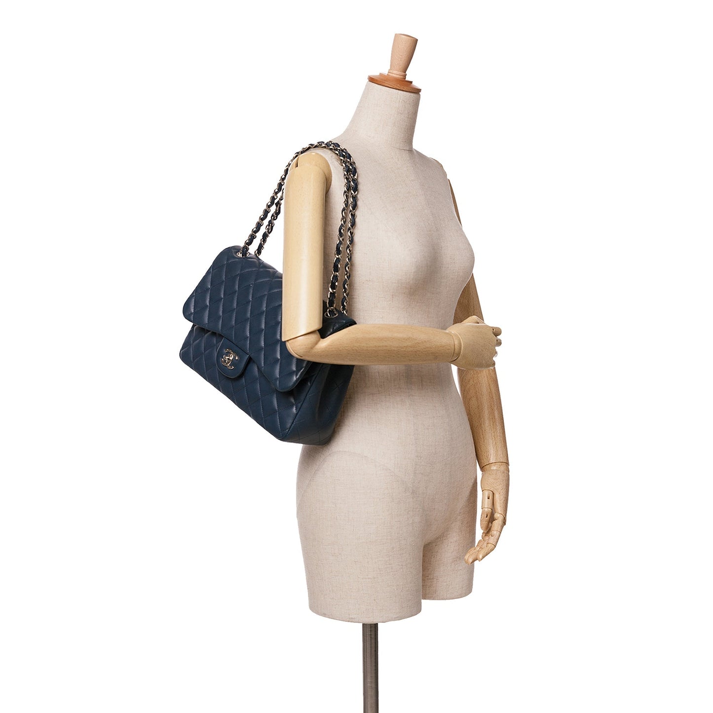 Blue Chanel Jumbo Classic Lambskin Double Flap Shoulder Bag