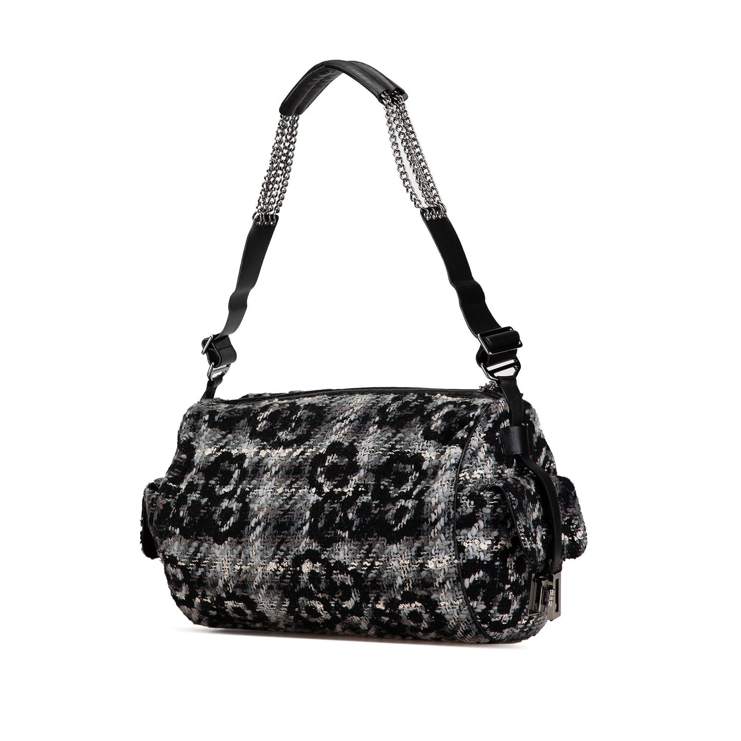 Gray Chanel Tweed Camellia Shoulder Bag
