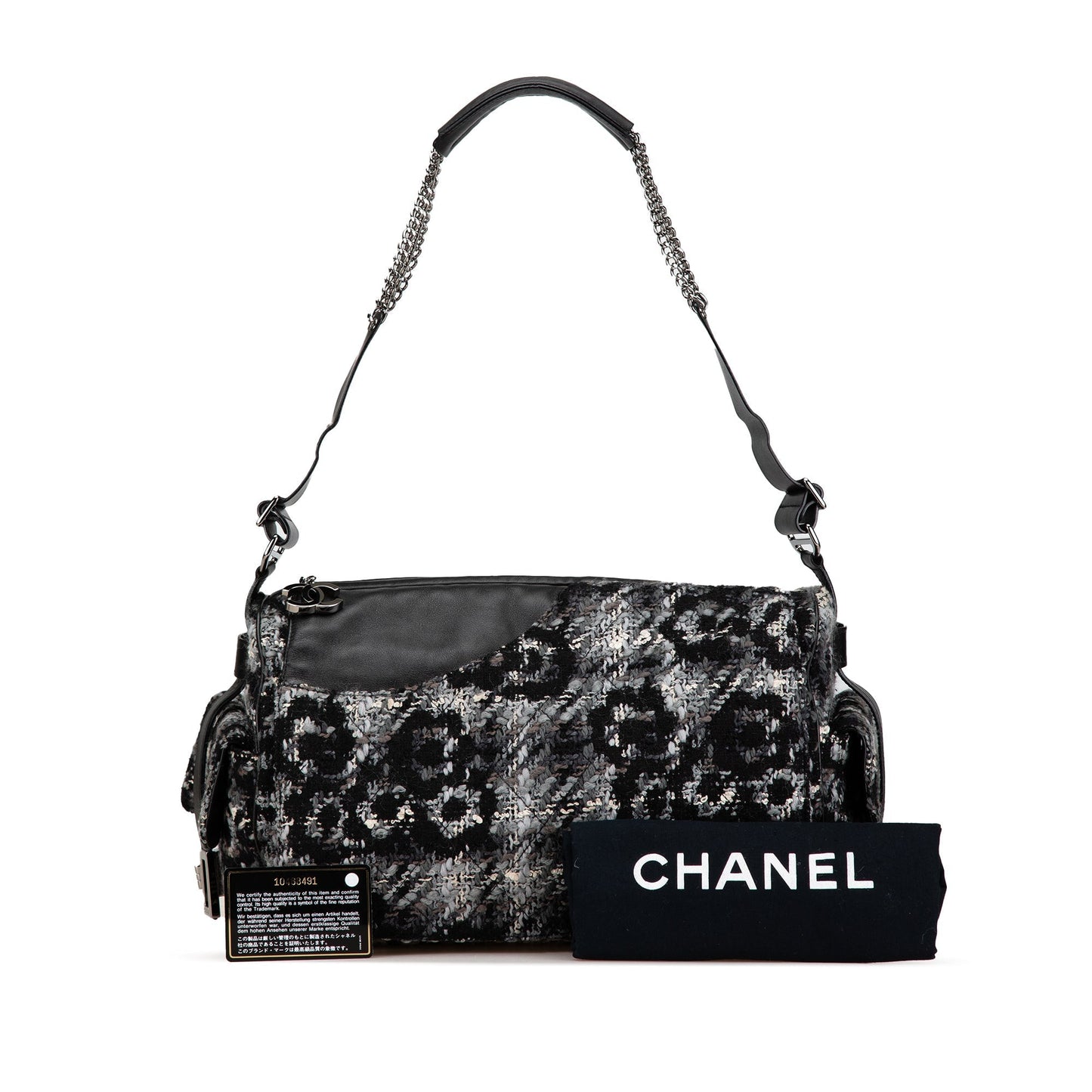 Gray Chanel Tweed Camellia Shoulder Bag