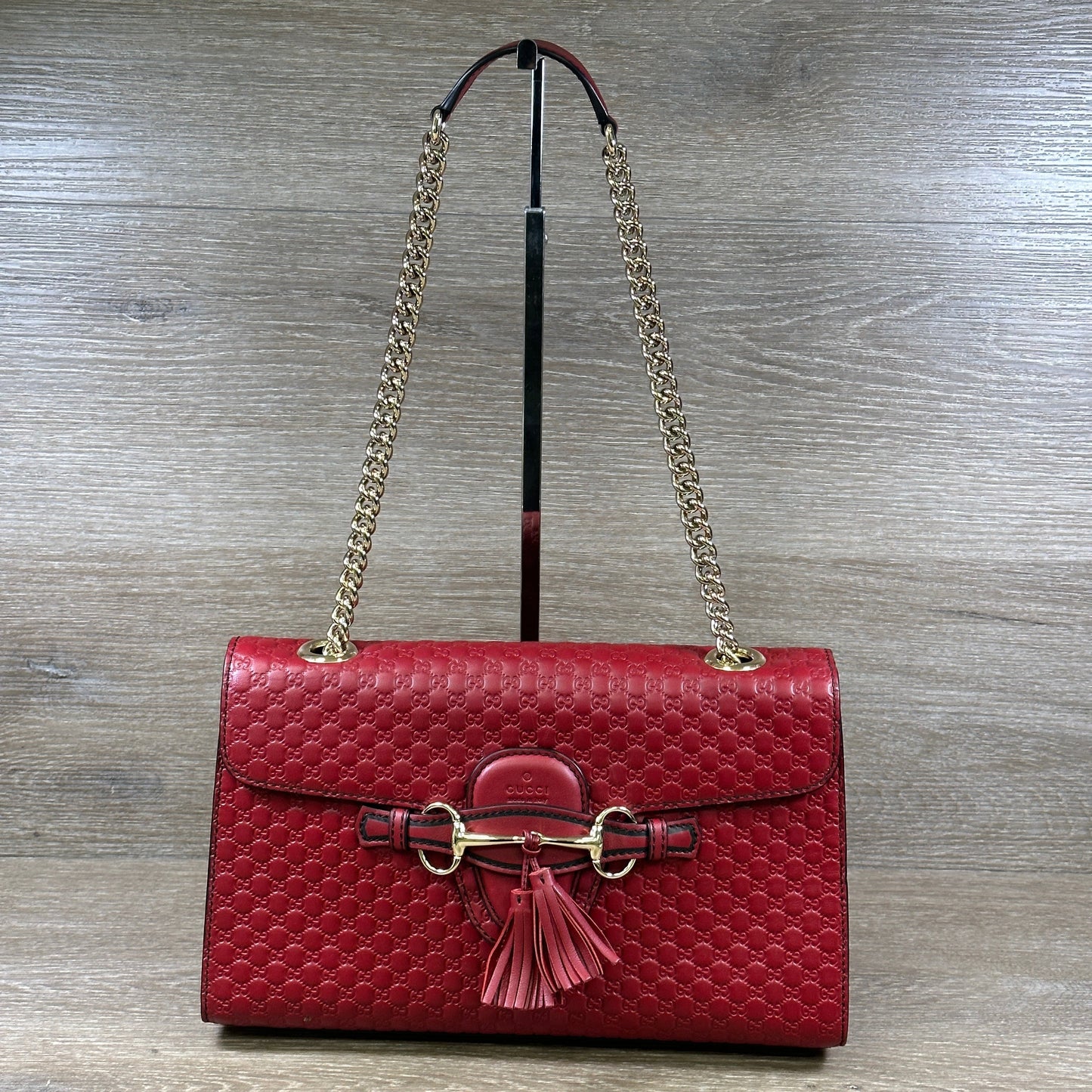 Gucci Emily Chain Flap Shoulder Bag - Red Micro Guccissima Leather (Medium)