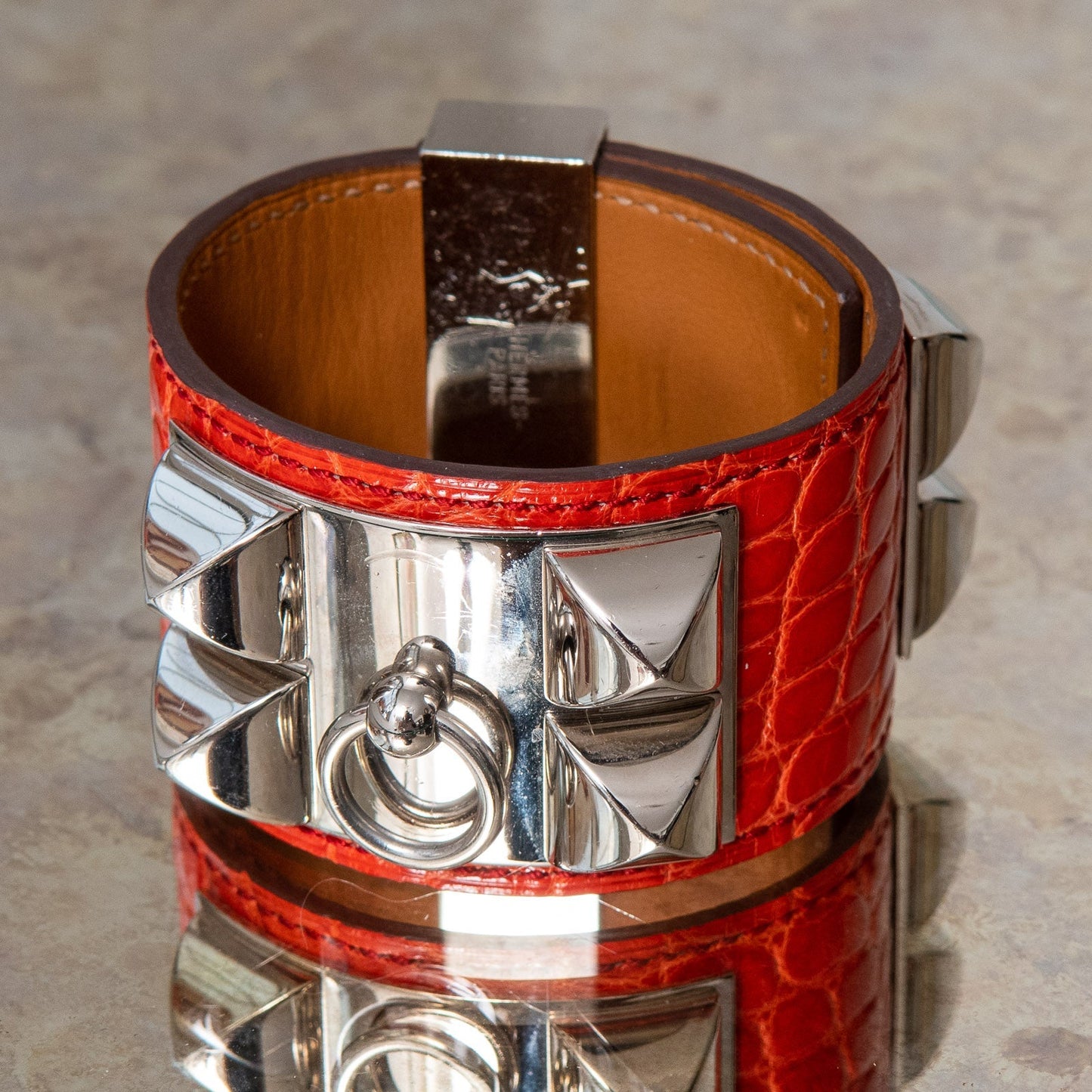 Hermes Red Orange Collier De Chien Cuff Size Small