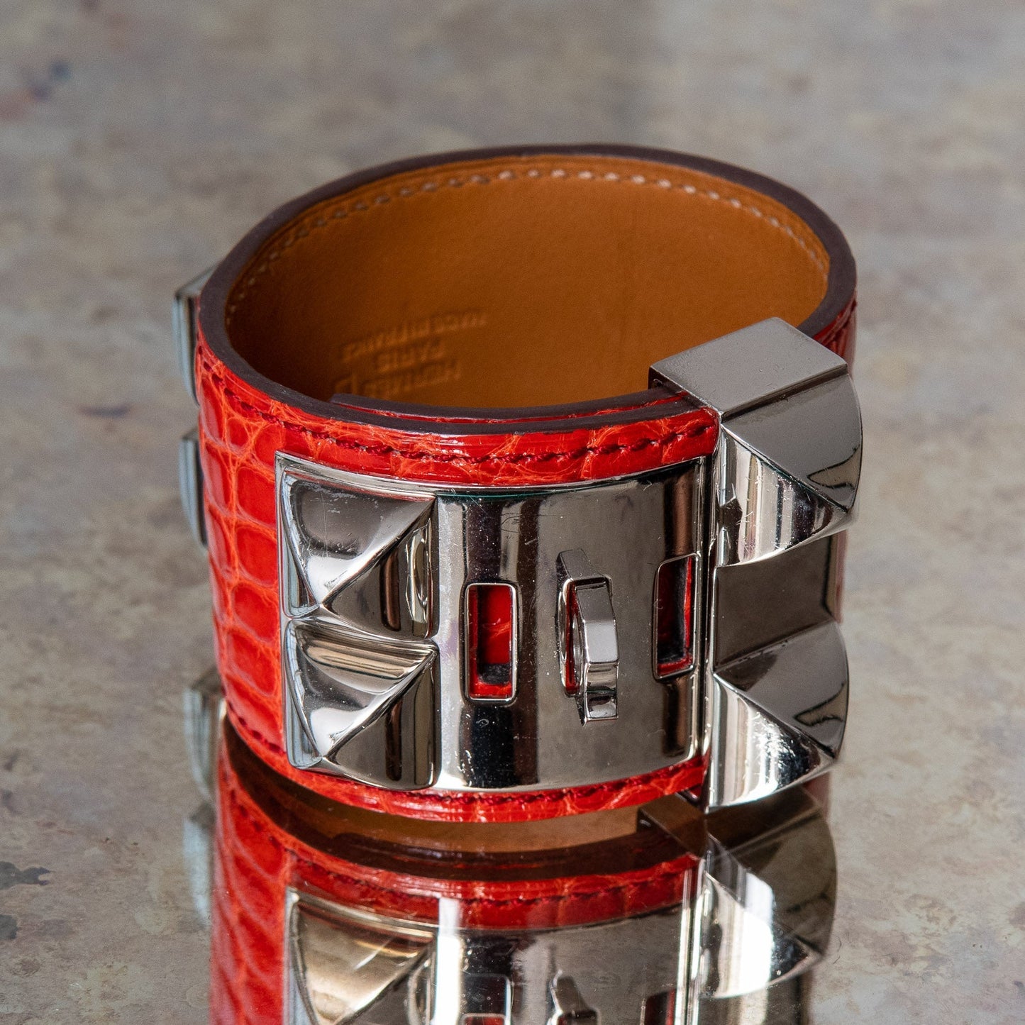 Hermes Red Orange Collier De Chien Cuff Size Small