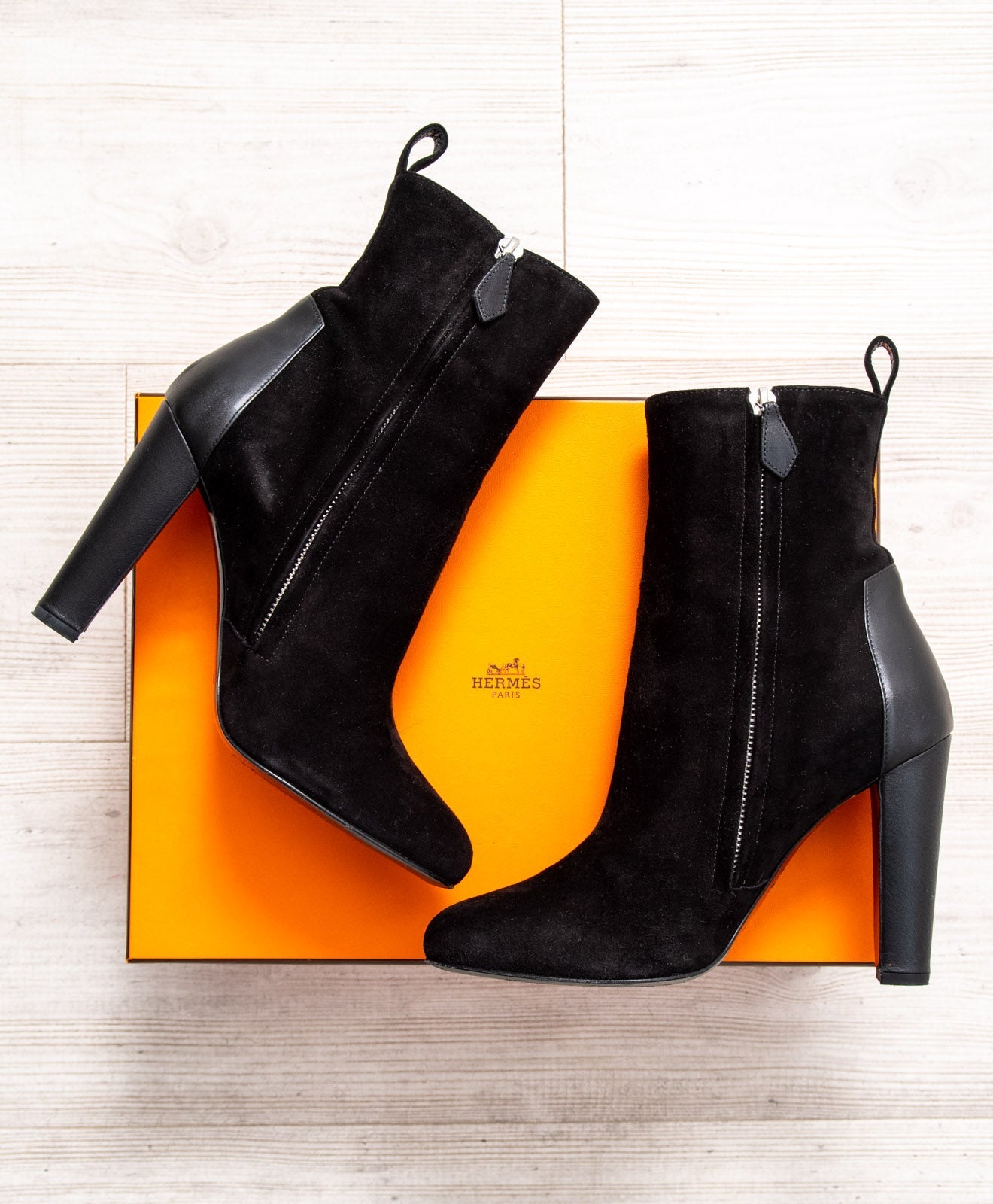 Hermes Fever Black Suede and Leather Boots Size 38.5