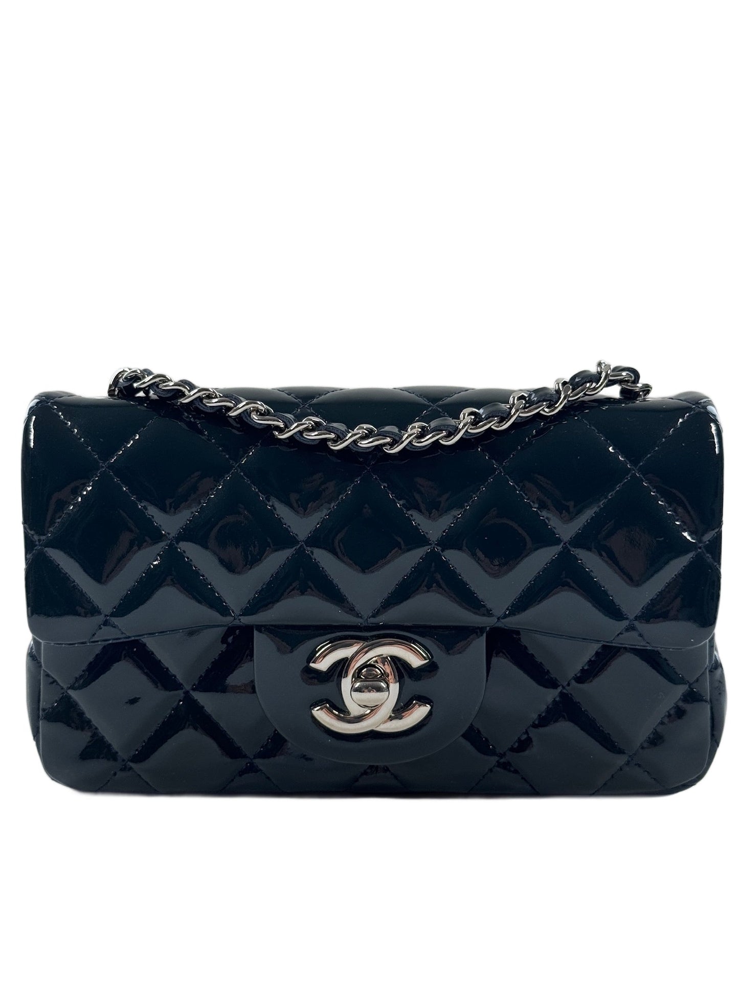 Chanel Turquoise Blue Quilted Patent Leather Extra Mini Classic Flap Crossbody Bag