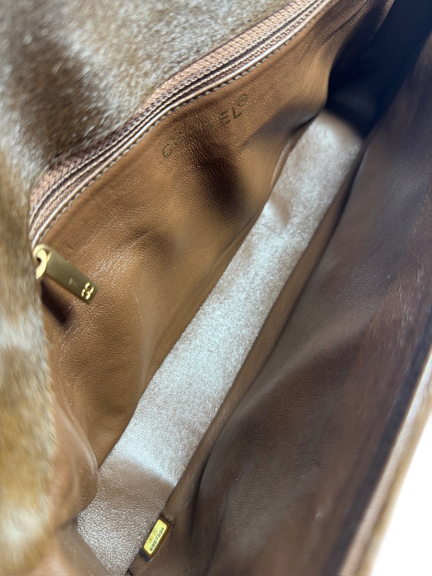 Chanel Vintage 00s Brown Pony Hair & Velour Chocolate Bar East West Flap Bag w Aged Gold Hardware