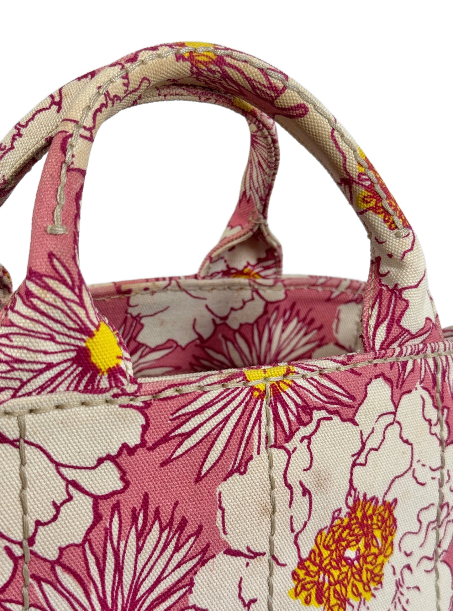 Prada Pink Floral Canvas Small Canapa Tote