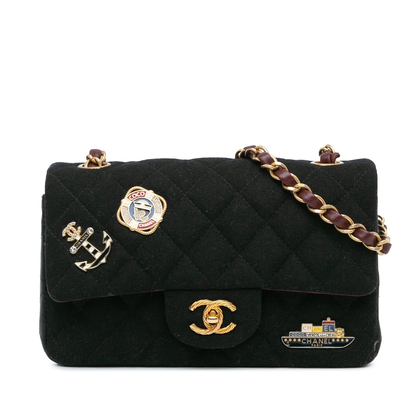 Black Chanel Paris Hamburg Small Classic Jersey Coco Sailor Double Flap Shoulder Bag