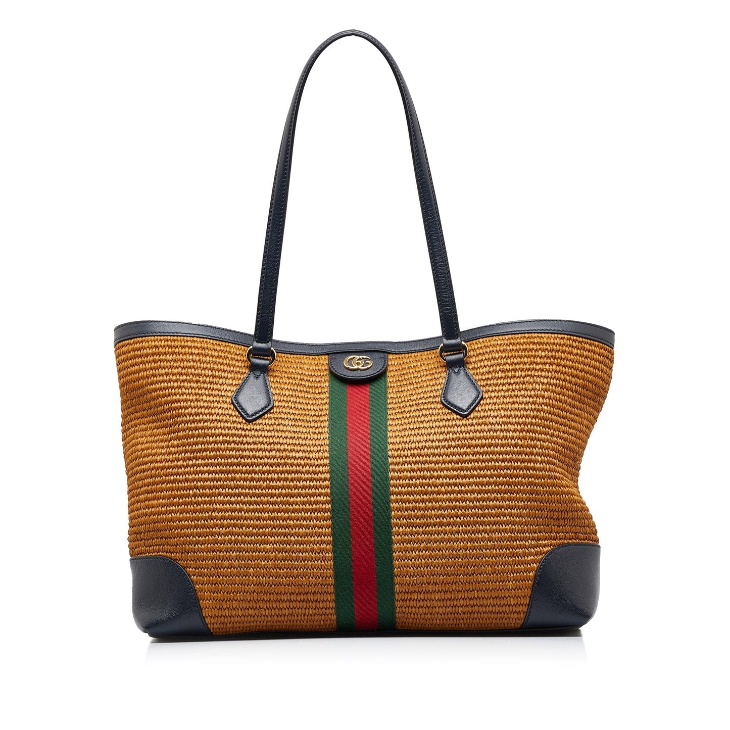 Brown Gucci Medium Raffia Ophidia Tote Bag