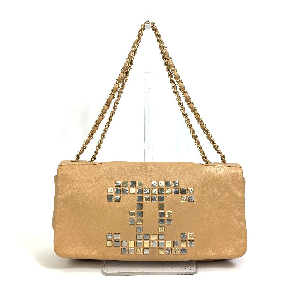 CHANEL Shoulder Bag lambskin beige CC COCO Mark WChain Bag Flap Women Used