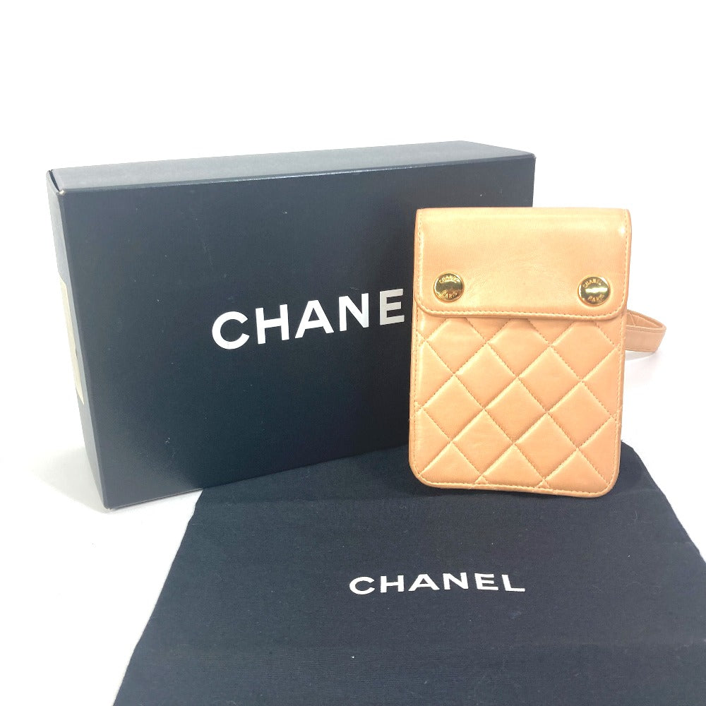 CHANEL Shoulder Bag lambskin Pink type neck pouch smartphone pouch Matelasse Pouch Quilting Women Used