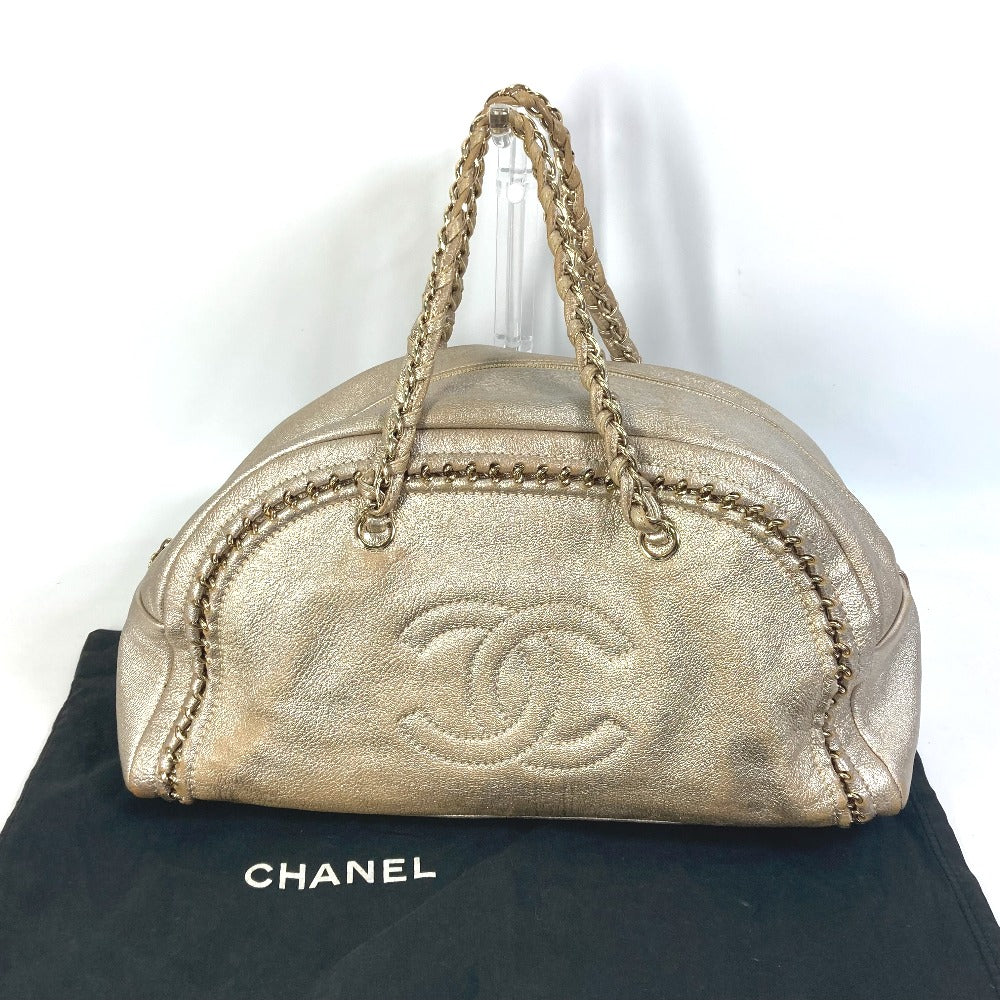 CHANEL Shoulder Bag A31405 leather Champagne Gold CC COCO Mark Mini Boston Duffel bag Luxury line Women Used