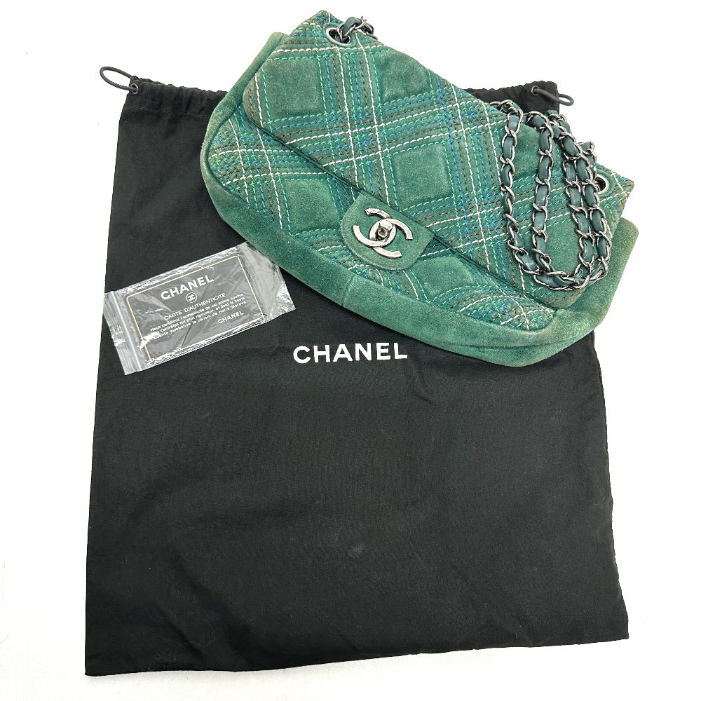 CHANEL Shoulder Bag suede green CC COCO Mark Matrasse 25 Women Used