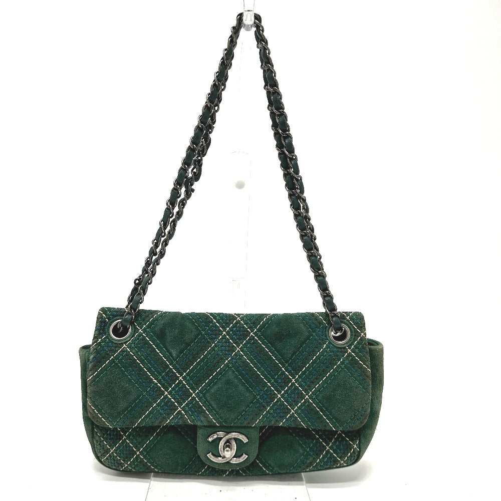 CHANEL Shoulder Bag suede green CC COCO Mark Matrasse 25 Women Used