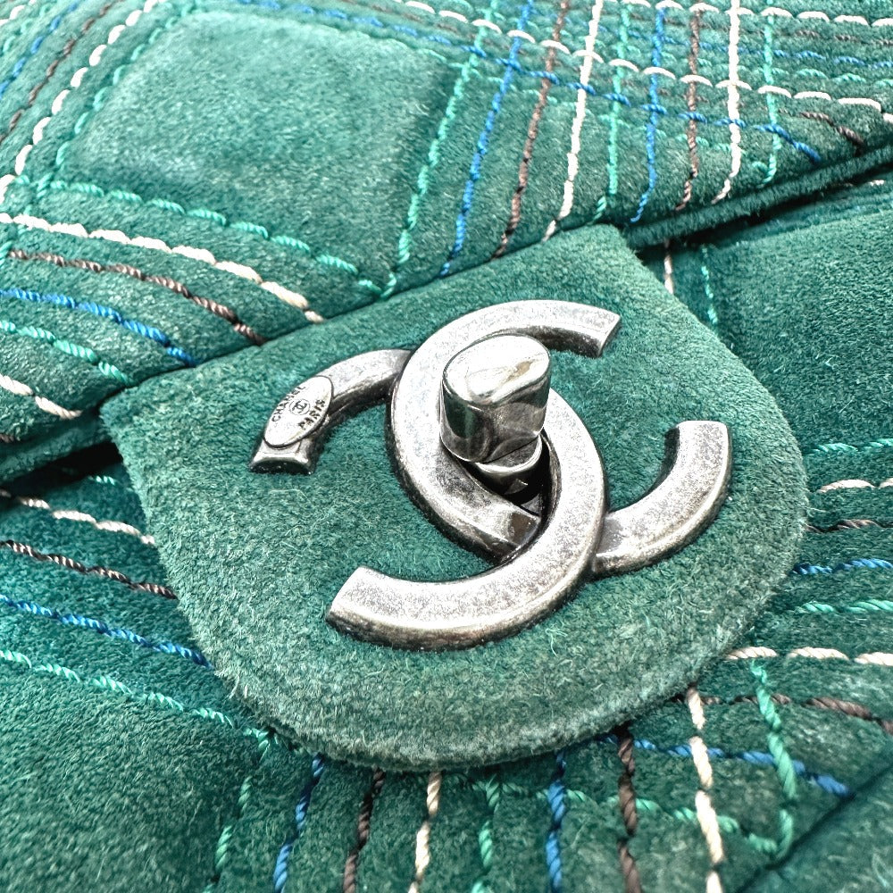 CHANEL Shoulder Bag suede green CC COCO Mark Matrasse 25 Women Used