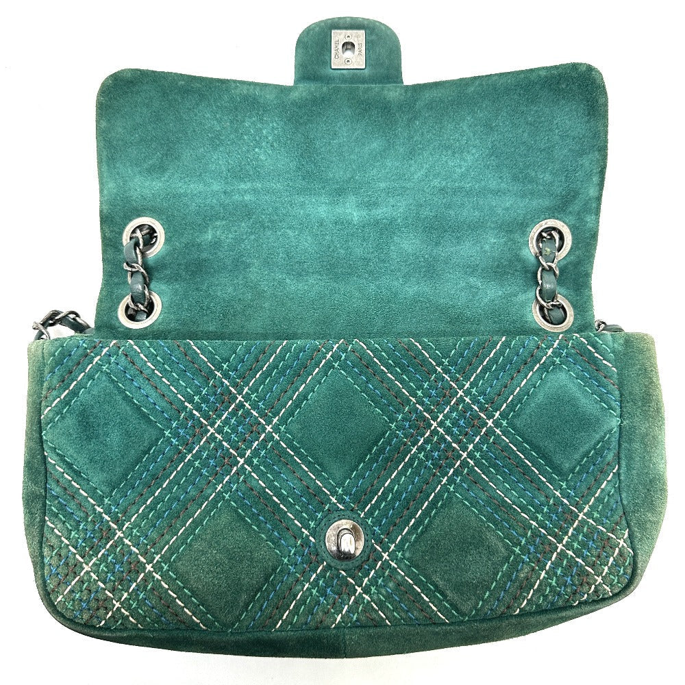 CHANEL Shoulder Bag suede green CC COCO Mark Matrasse 25 Women Used