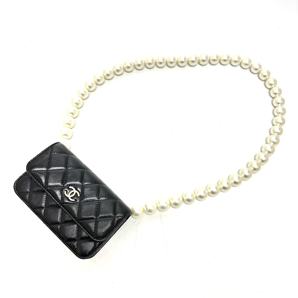 CHANEL Shoulder Bag lambskin black CC COCO Mark Pearl Shoulder
