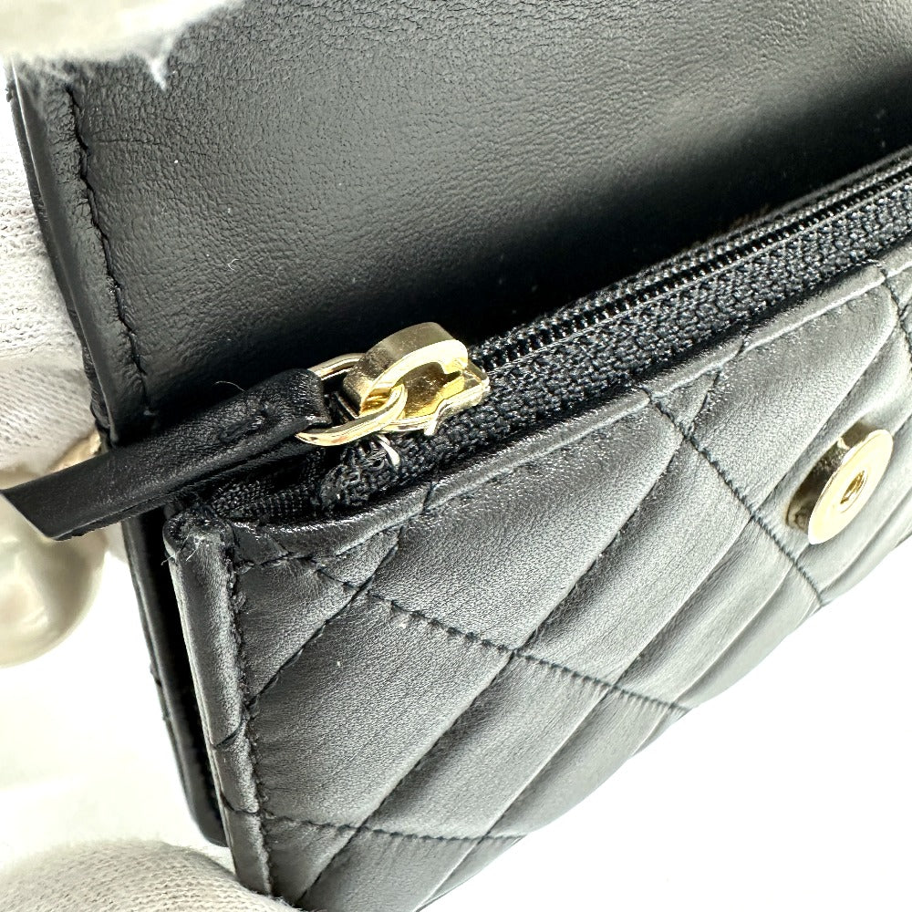 CHANEL Shoulder Bag lambskin black CC COCO Mark Pearl Shoulder