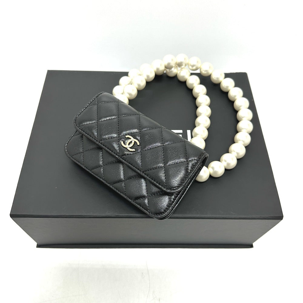 CHANEL Shoulder Bag lambskin black CC COCO Mark Pearl Shoulder