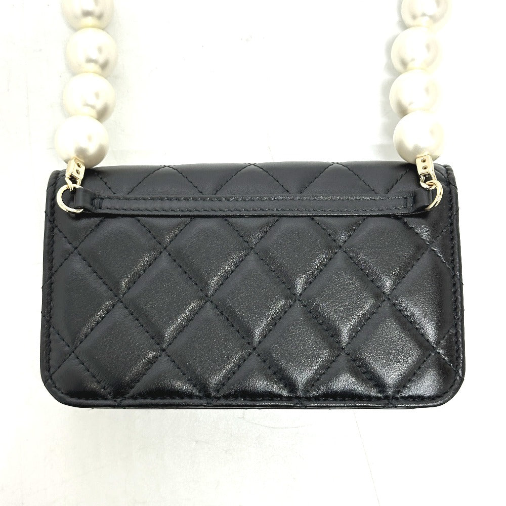 CHANEL Shoulder Bag lambskin black CC COCO Mark Pearl Shoulder