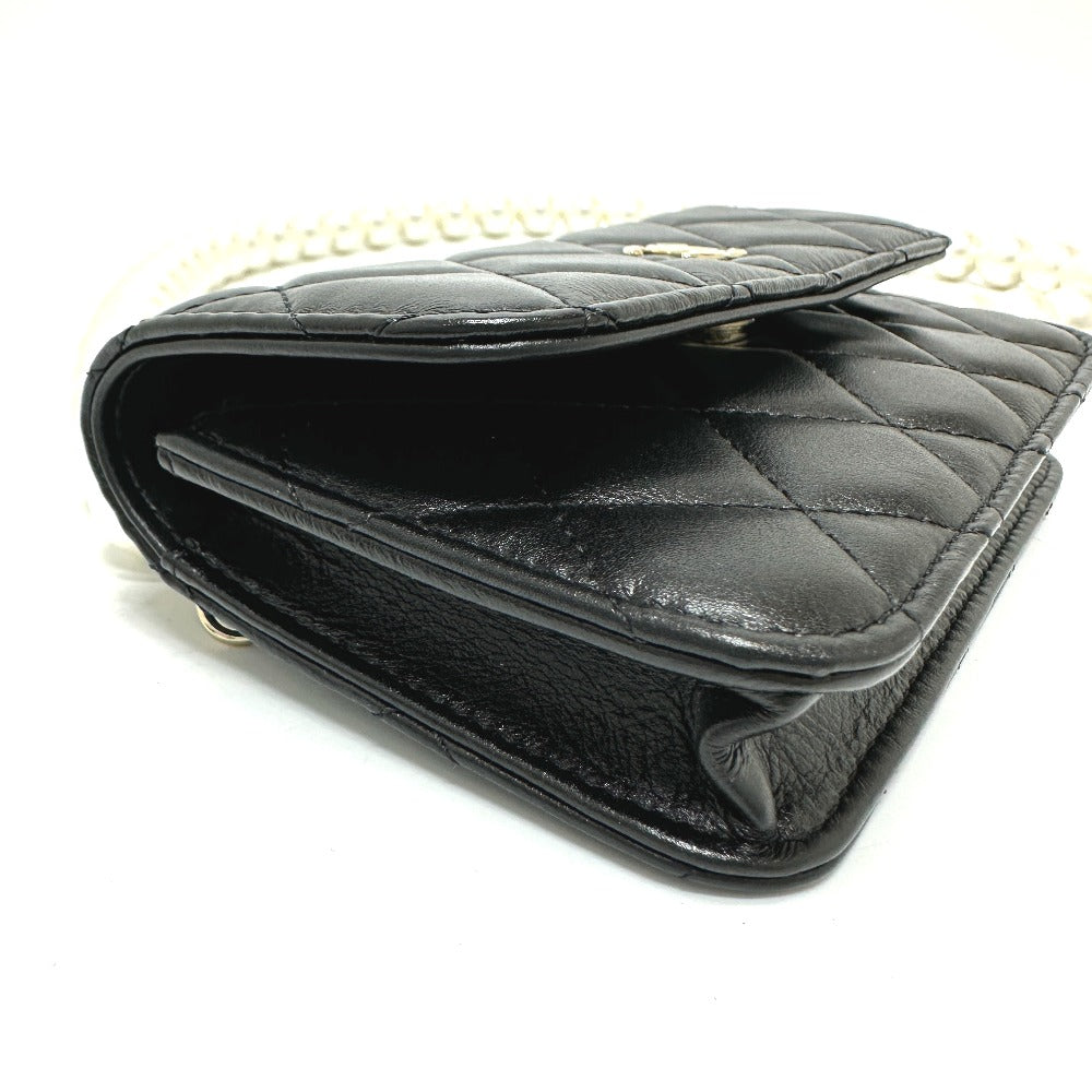 CHANEL Shoulder Bag lambskin black CC COCO Mark Pearl Shoulder