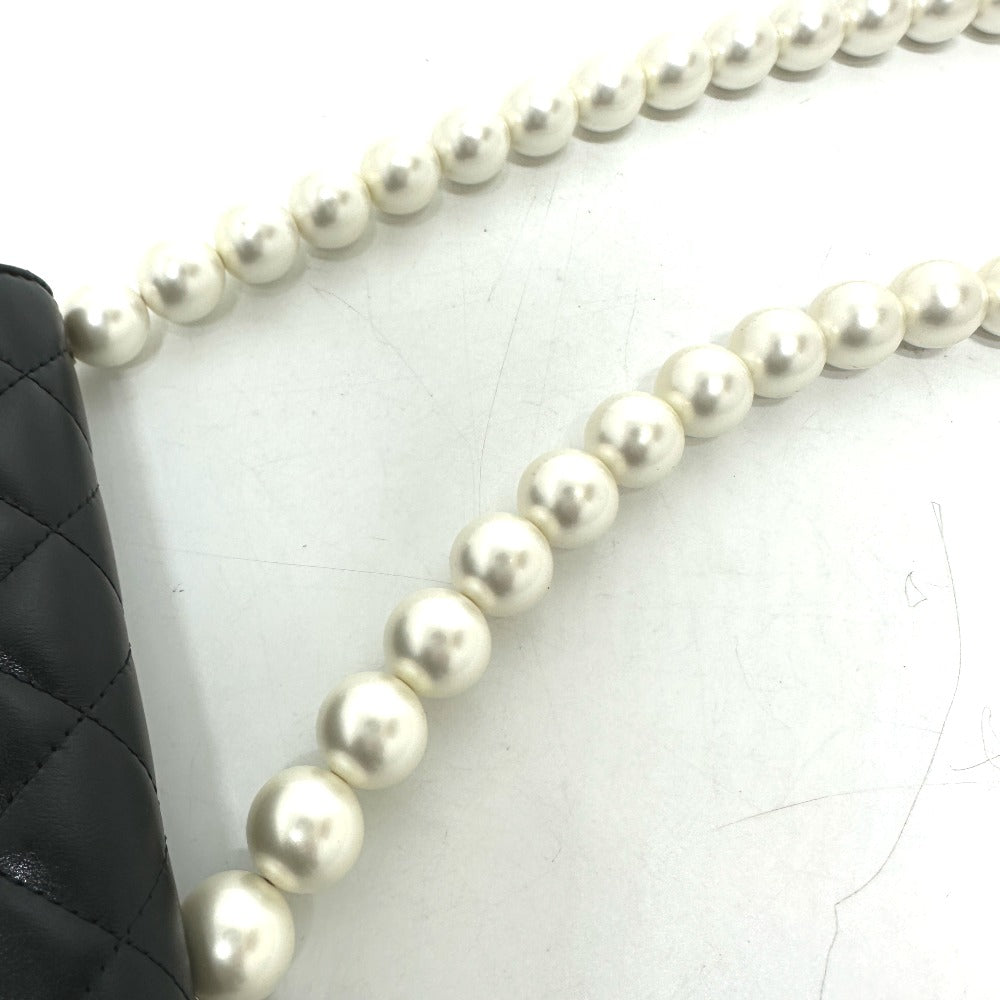CHANEL Shoulder Bag lambskin black CC COCO Mark Pearl Shoulder