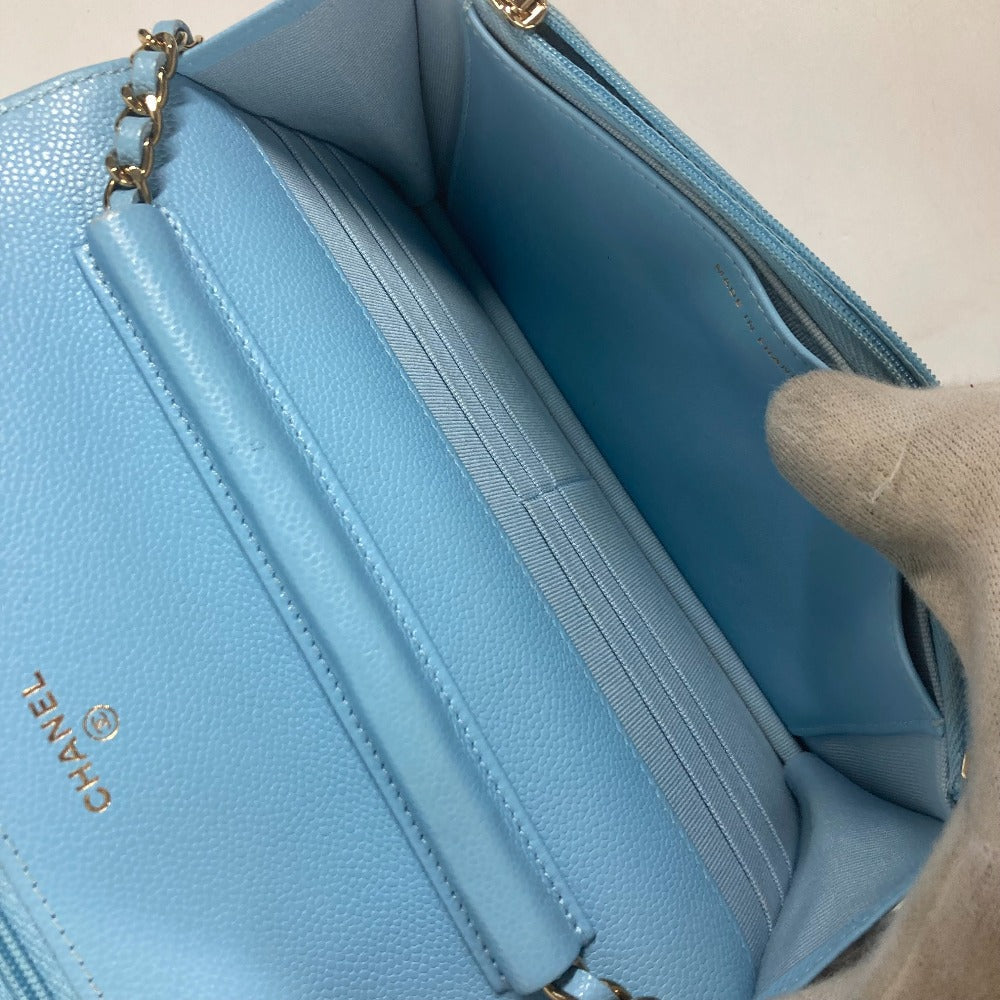 CHANEL Shoulder Bag AP0250 Caviar skin Light blue CCCOCO Mark Matelasse Timeless Classic