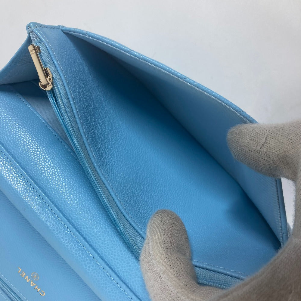 CHANEL Shoulder Bag AP0250 Caviar skin Light blue CCCOCO Mark Matelasse Timeless Classic