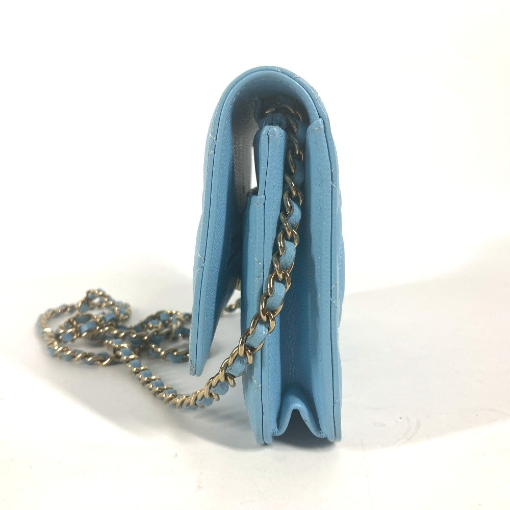 CHANEL Shoulder Bag AP0250 Caviar skin Light blue CCCOCO Mark Matelasse Timeless Classic