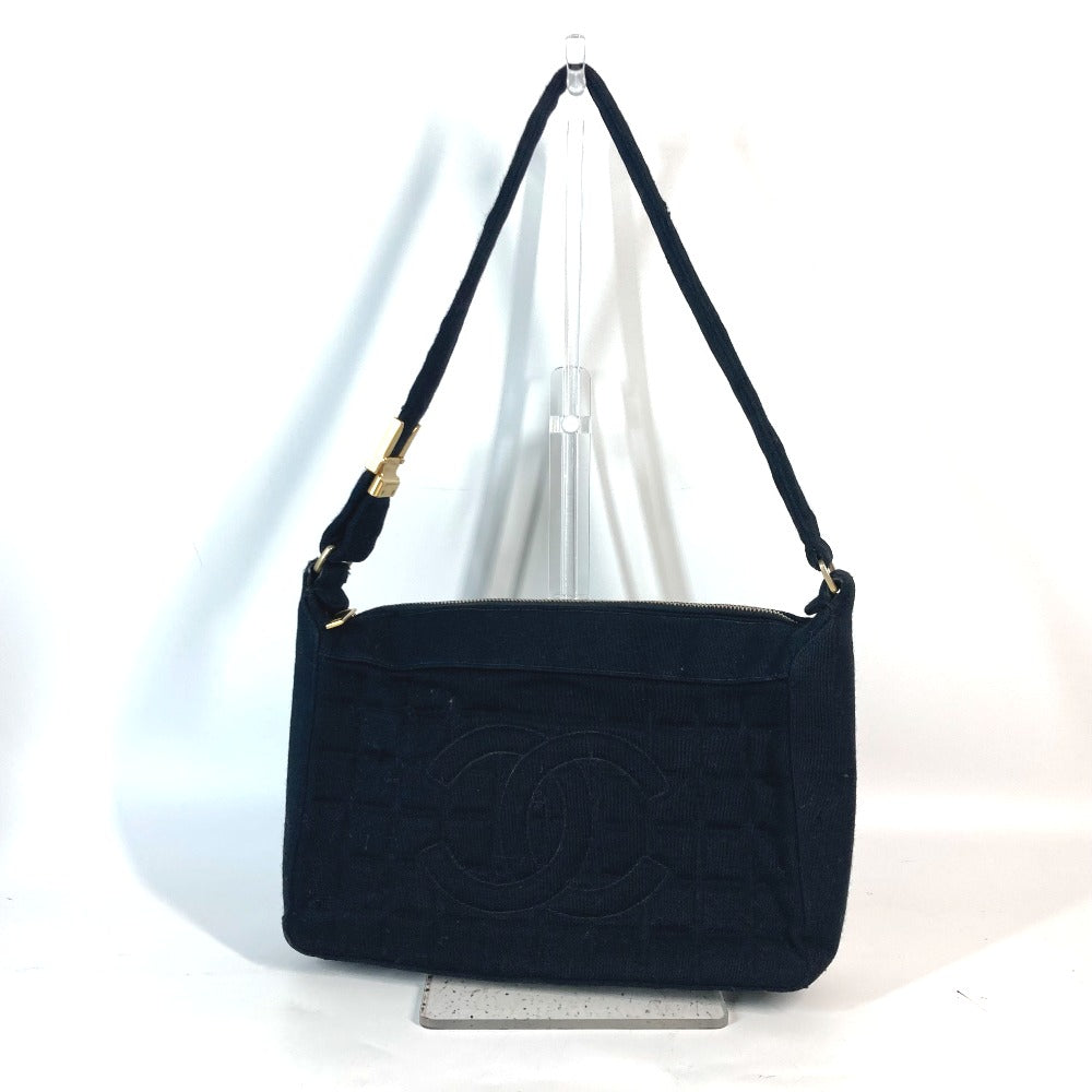 CHANEL Shoulder Bag Jersey black quilting logo chocolate bar CC COCO Mark