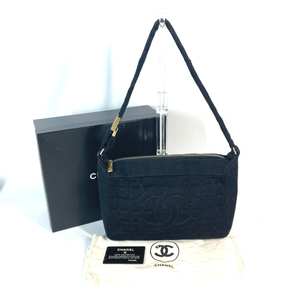 CHANEL Shoulder Bag Jersey black quilting logo chocolate bar CC COCO Mark