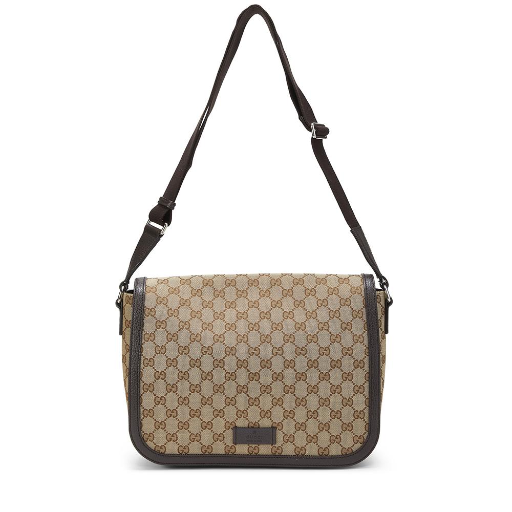 Gucci 449171 622011 Unisex Beige & Brown Canvas / Calf-Skin Leather Messenger Bag (GG2060)