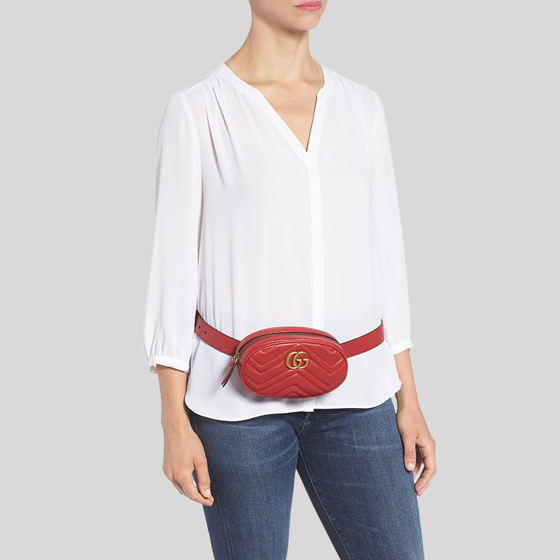 Gucci 476434 DSVRT 6433 Marmont 2.0 Women's Red Matelasse Leather Belt Bag (GG2072)