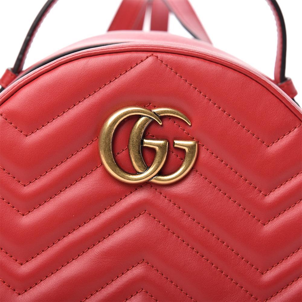 Gucci 476671 001998 GG Marmont Women's Hibiscus Red Matelasse Leather Backpack (GG2062)