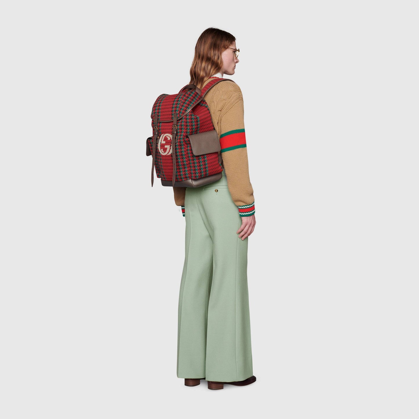 Gucci 625939 2J9AT 8274 Unisex's Multi-Color Houndstooth Fabric / Calf-Skin Leather Backpack (GG2074)