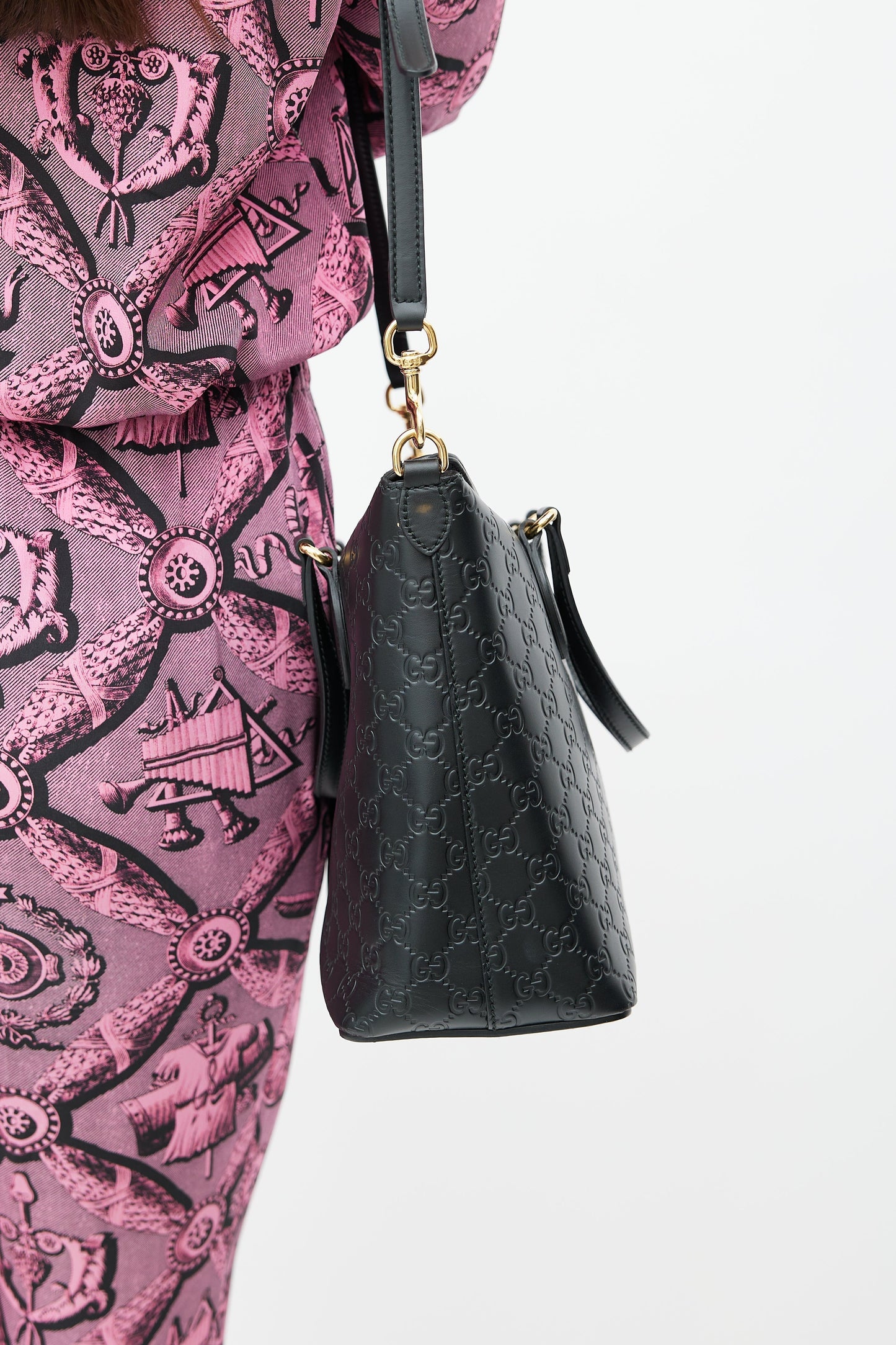 Black Guccissima Leather Foldover Shoulder Bag