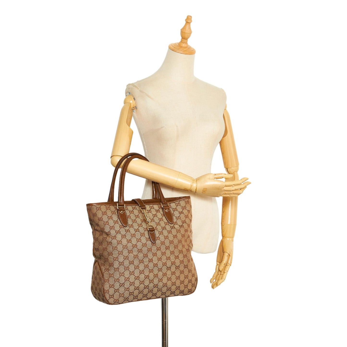 Gucci GG Canvas Jackie Piston Lock Tote (SHG-Bi3rMM)