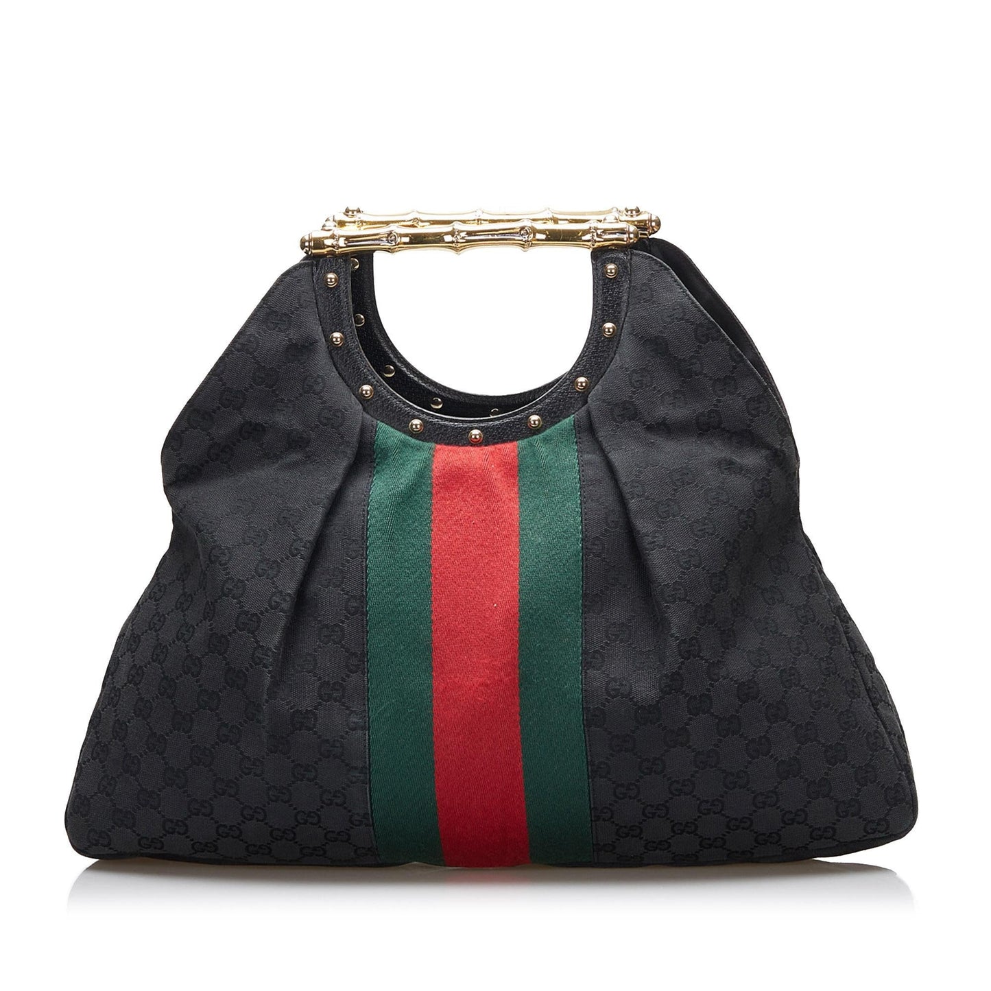 Gucci GG Canvas Web Metal Bamboo Tote (SHG-XlBfM7)