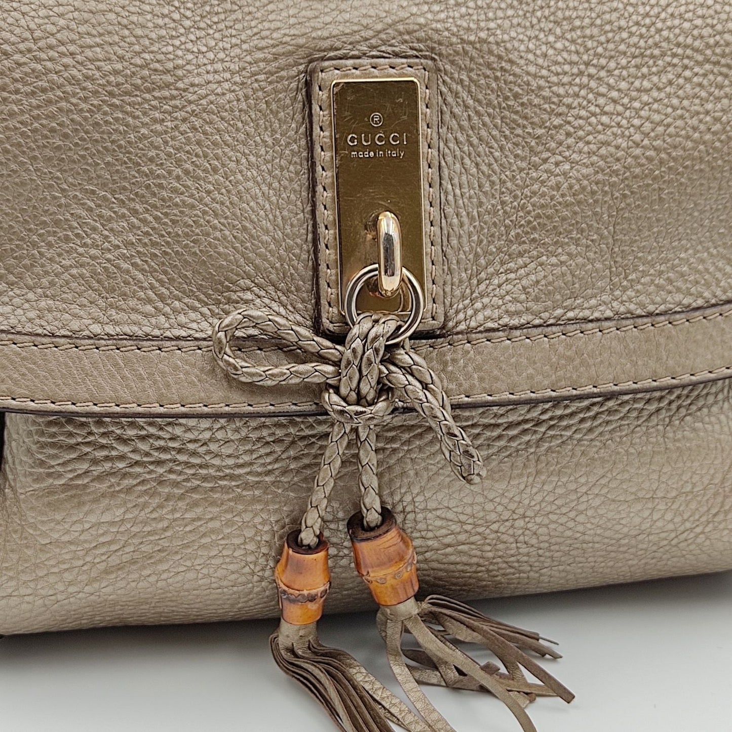 GUCCI Bamboo shoulder bag in platinum leather