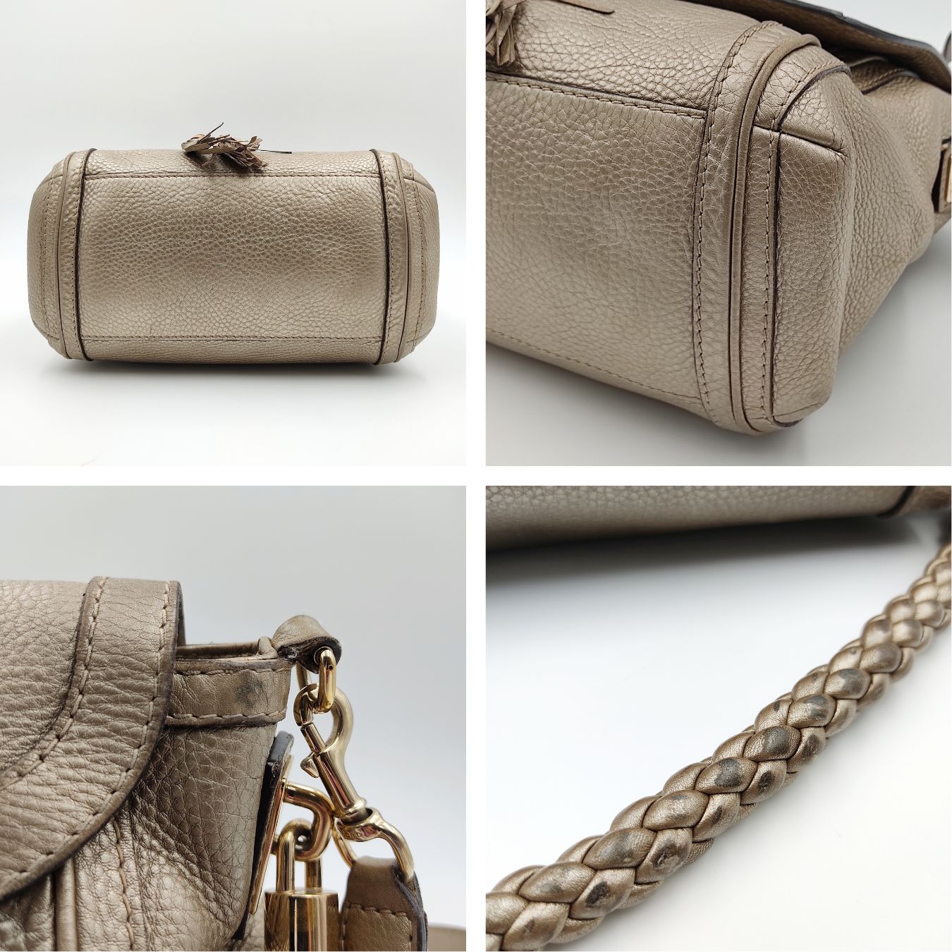 GUCCI Bamboo shoulder bag in platinum leather