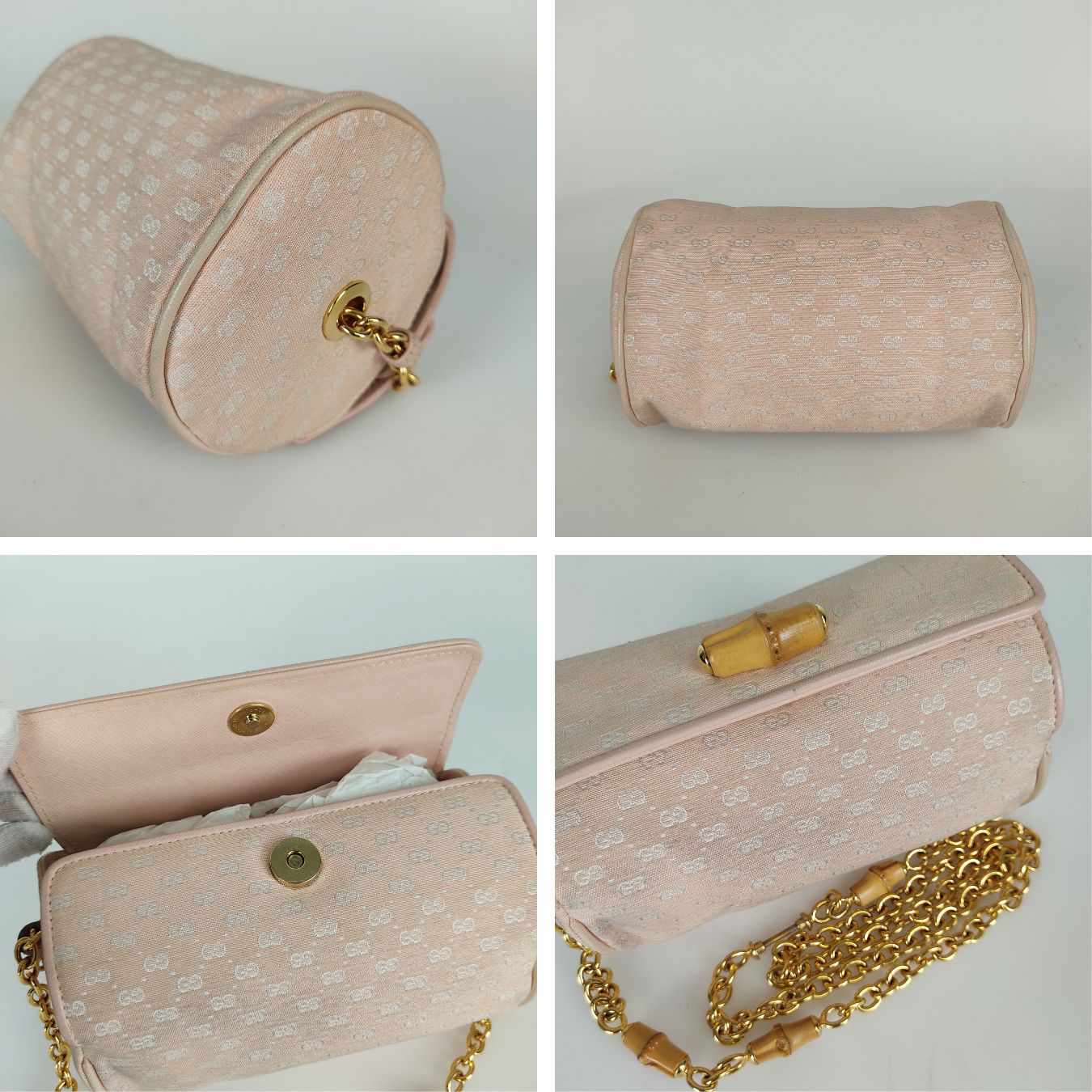 GUCCI vintage Bamboo shoulder bag in pink GG canvas