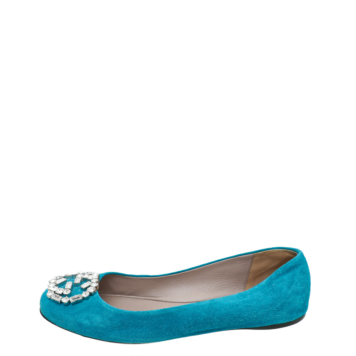 Gucci Turquoise Suede GG Crystal Ballerina 37.5