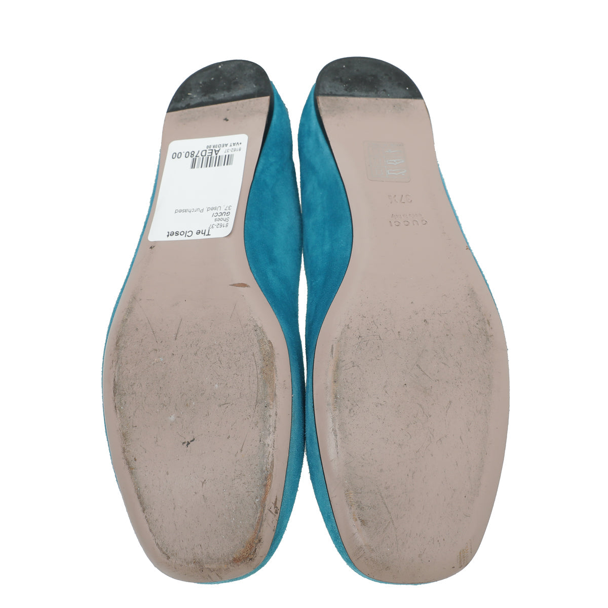 Gucci Turquoise Suede GG Crystal Ballerina 37.5