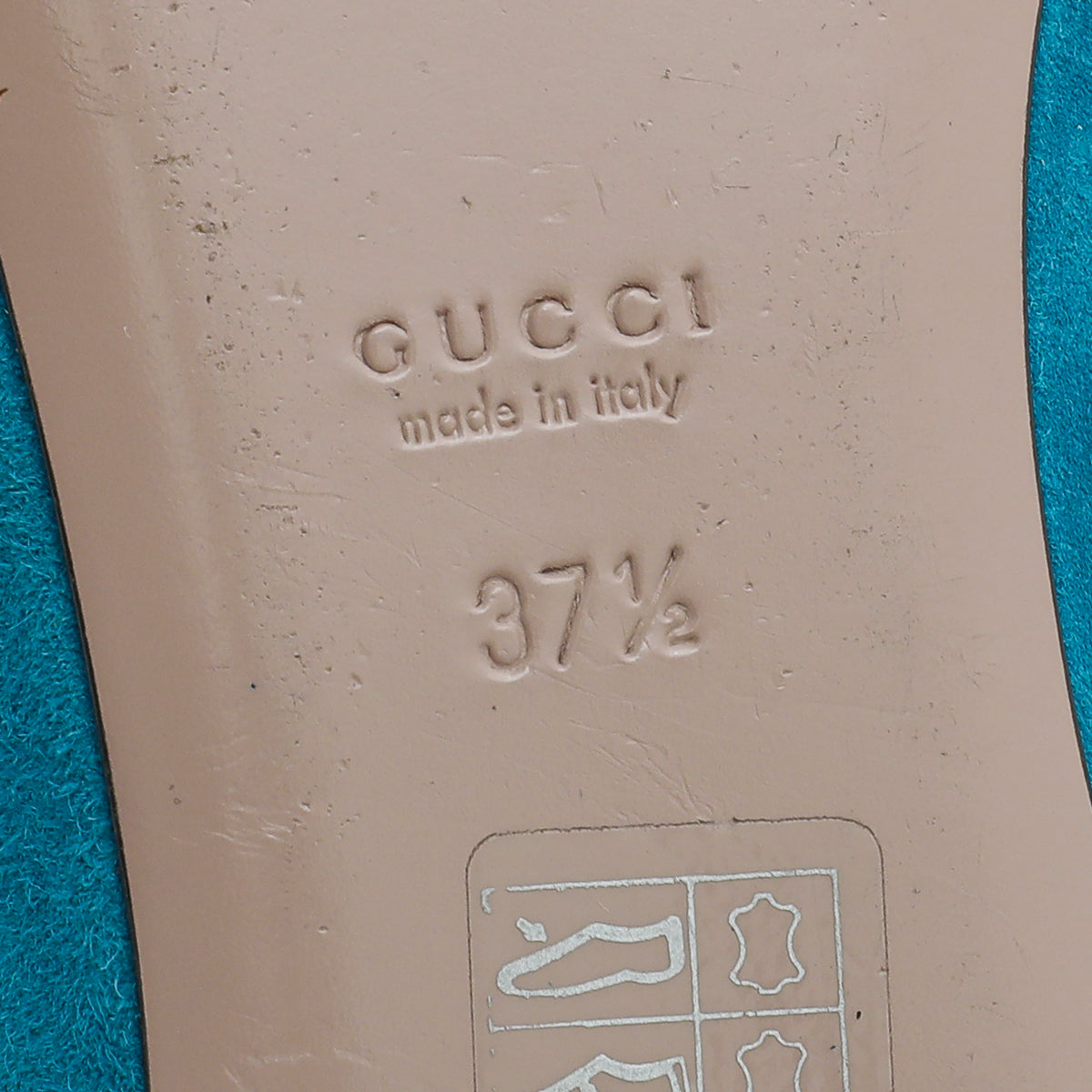 Gucci Turquoise Suede GG Crystal Ballerina 37.5