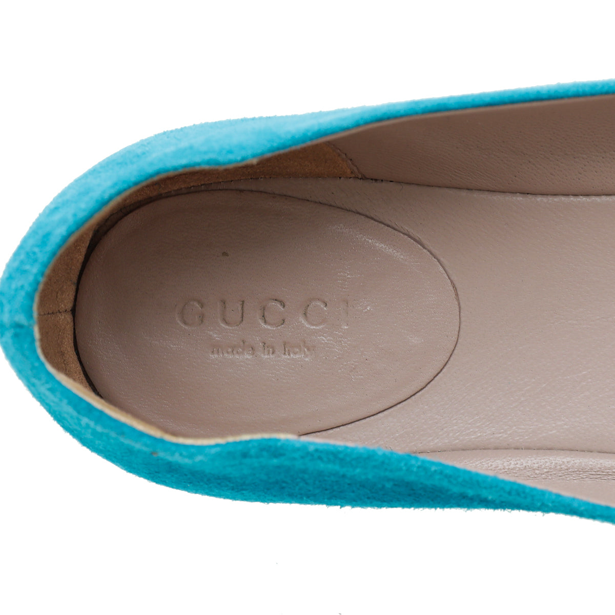 Gucci Turquoise Suede GG Crystal Ballerina 37.5