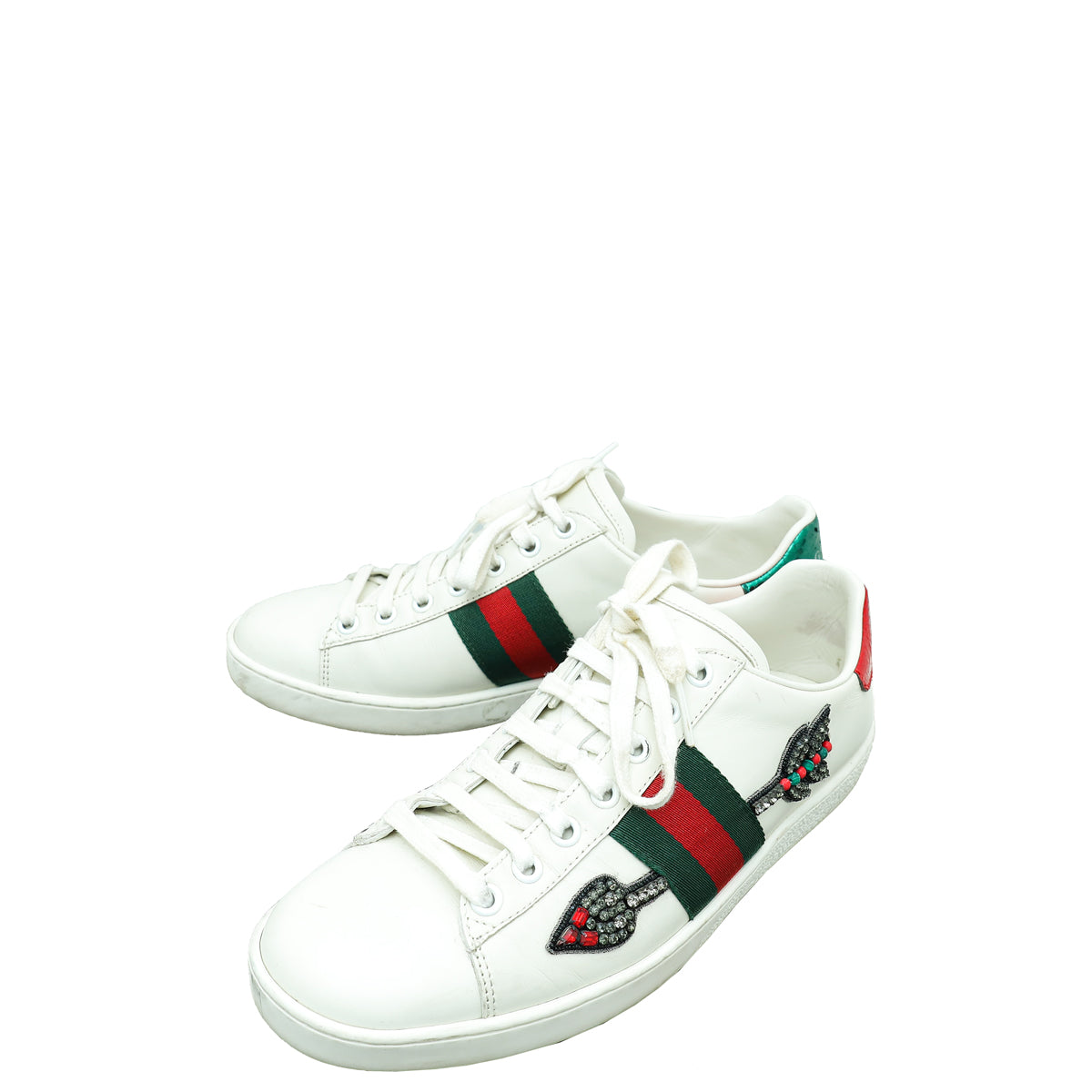 Gucci White Arrow Embroidered Ace Sneakers 38